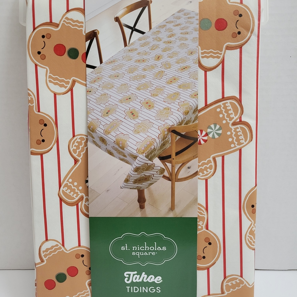 St. Nicholas Square Gingerbread Striped Vinyl Tablecloth